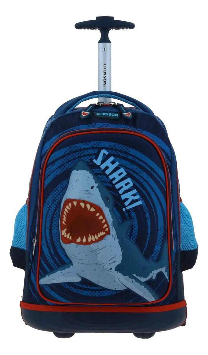 Mochila Con Ruedas Led Y Lonchera Shark Primaria Chenson Azul Impresion 3d