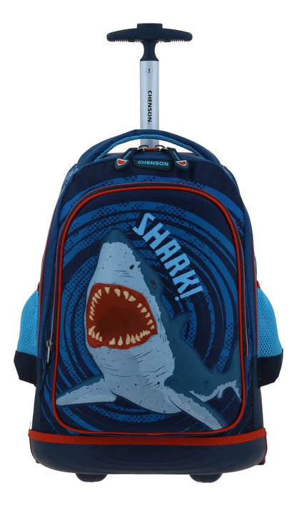 Mochila Con Ruedas Led Y Lonchera Shark Primaria Chenson Azul Impresion 3d