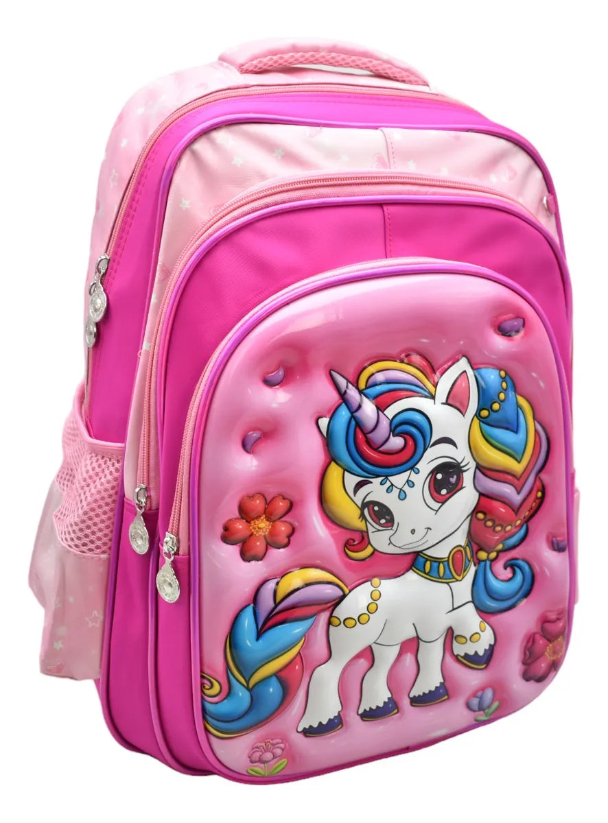 Mochila Unicornio Flores Kit 3pz Primaria Ll24bpp525 Rosa Chicle 3d