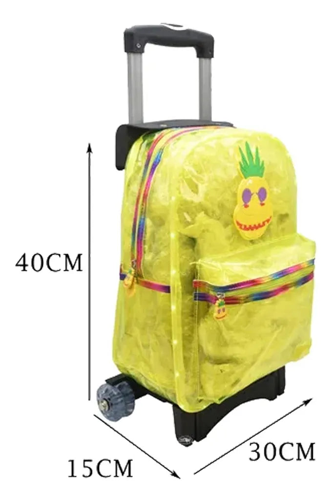 Mochila Ruedas Lonchera Lapicera Piña Amarilla Luz Lluvia Amarillo Transparente