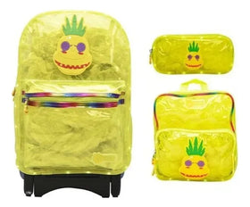 Mochila Ruedas Lonchera Lapicera Piña Amarilla Luz Lluvia Amarillo Transparente