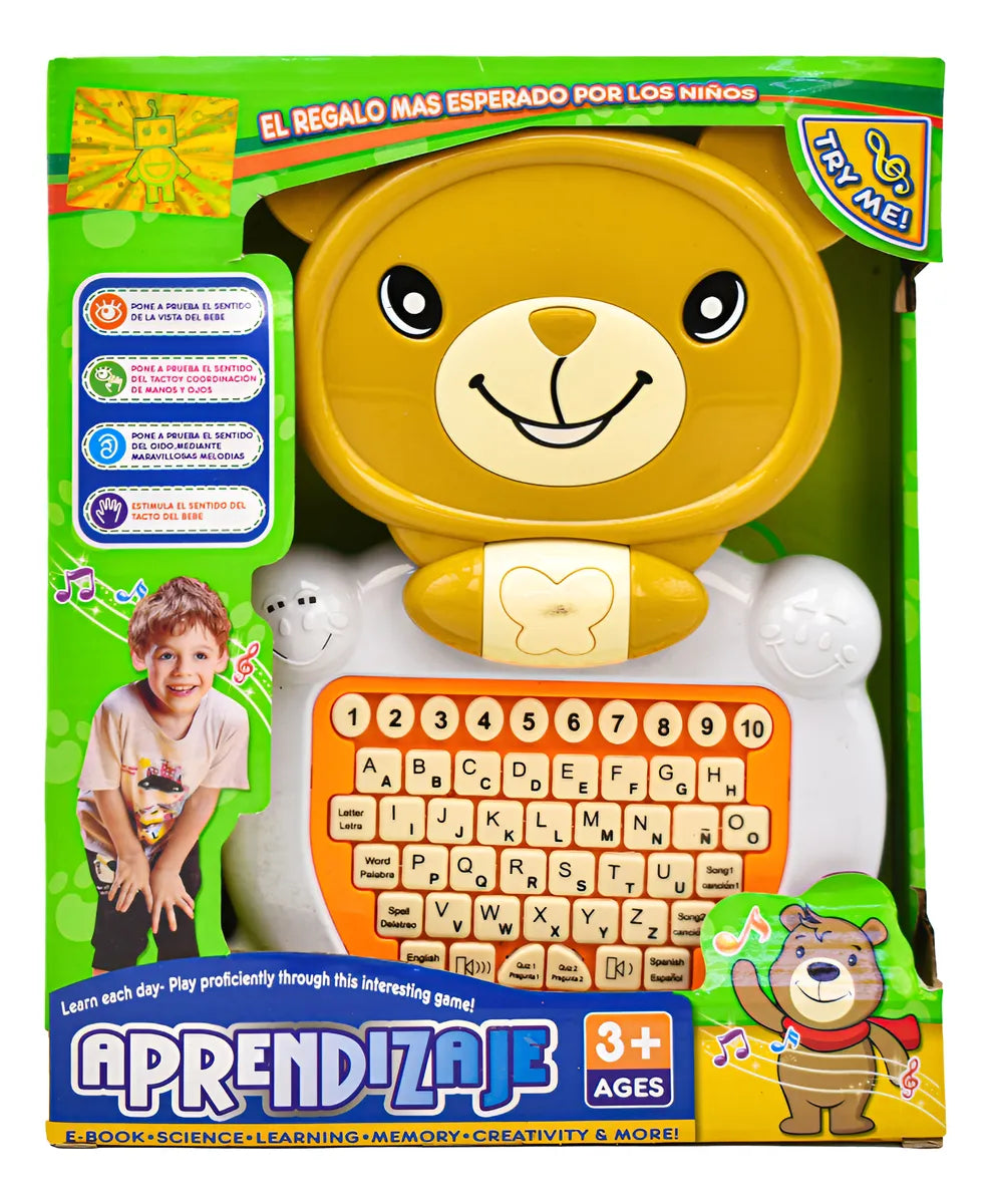 Mini Laptop Oso Juguete De Aprendizaje Con Luz Y Sonido Cf Marrón Claro