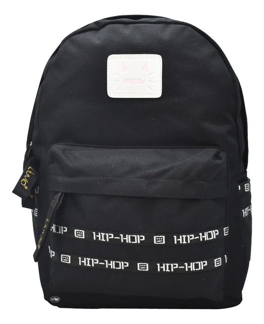 Mochila Meow Hip Hop Negra Lisa Estampado Primaria Ll23bpt02-6