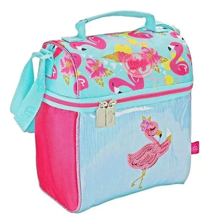 Mochila Y Lonchera Flamingo Primaria Lentejuela Wilys Azul/rosa Lentejuela, Estampado