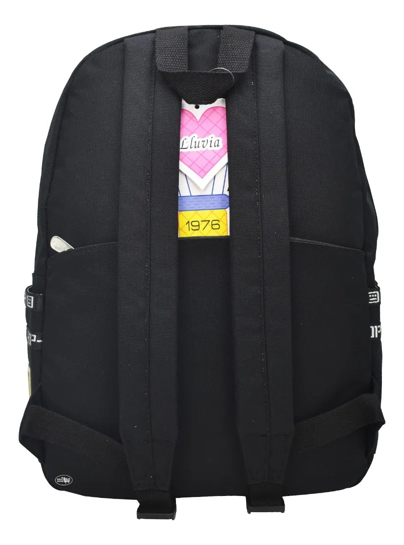 Mochila Meow Hip Hop Negra Lisa Estampado Primaria Ll23bpt02-6