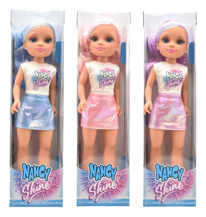 Nancy Shine Pack 3 Cabello Azul Violeta Y Rosa 45cm Famosa