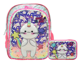 Mochila Lapicera Gato Unicornio Con Luz 3d Primaria Lluvia Rosa 3d Estampado