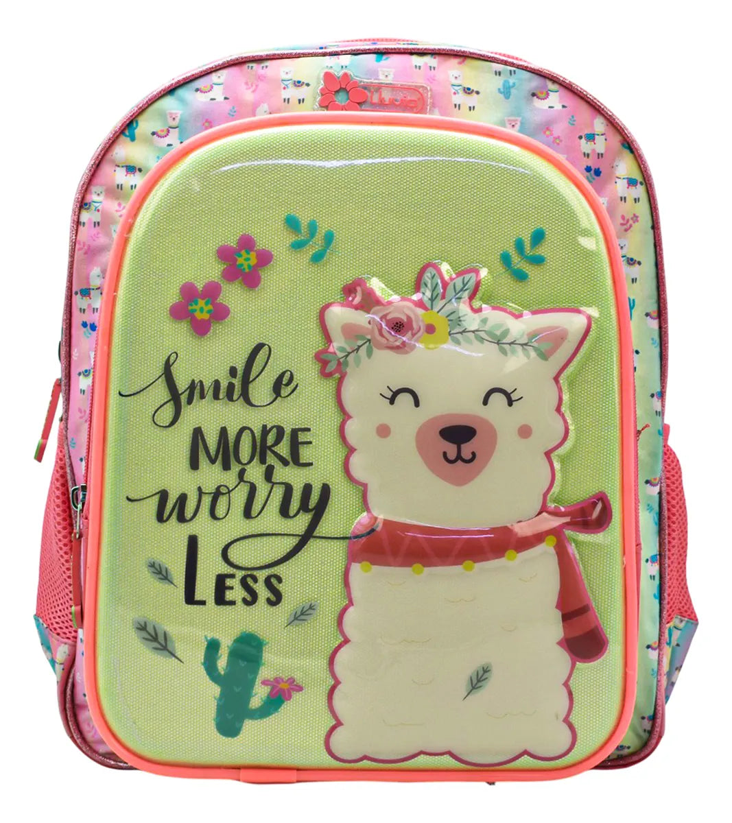 Mochila Kit 3 Pz Llama Smile Primaria Ll20bpi06 Detalle Rosa 3d