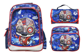 Mochila Lonchera Lapicera Robot Chibots Azul Primaria Lluvia Azul Estampado