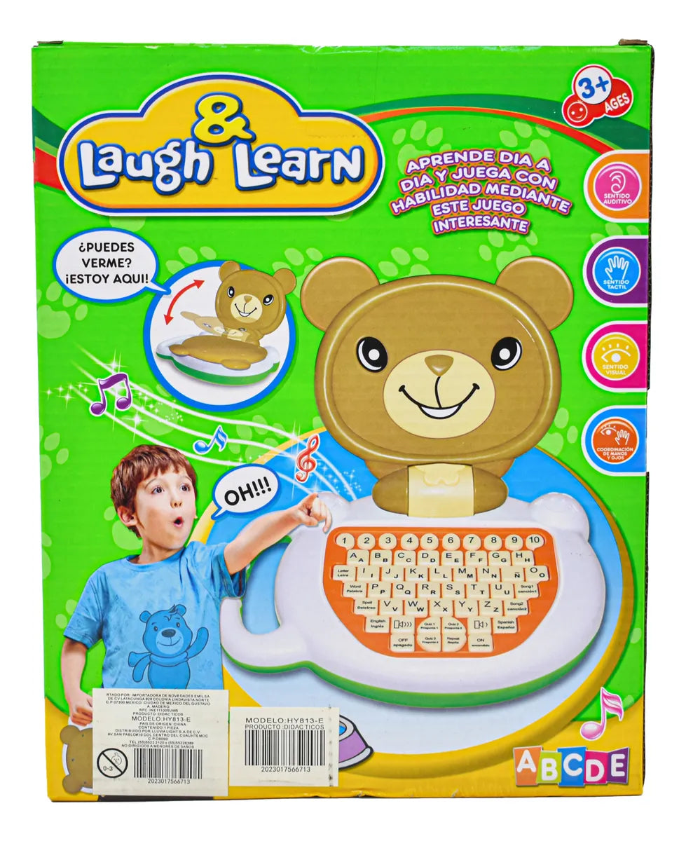 Mini Laptop Oso Juguete De Aprendizaje Con Luz Y Sonido Cf Marrón Claro