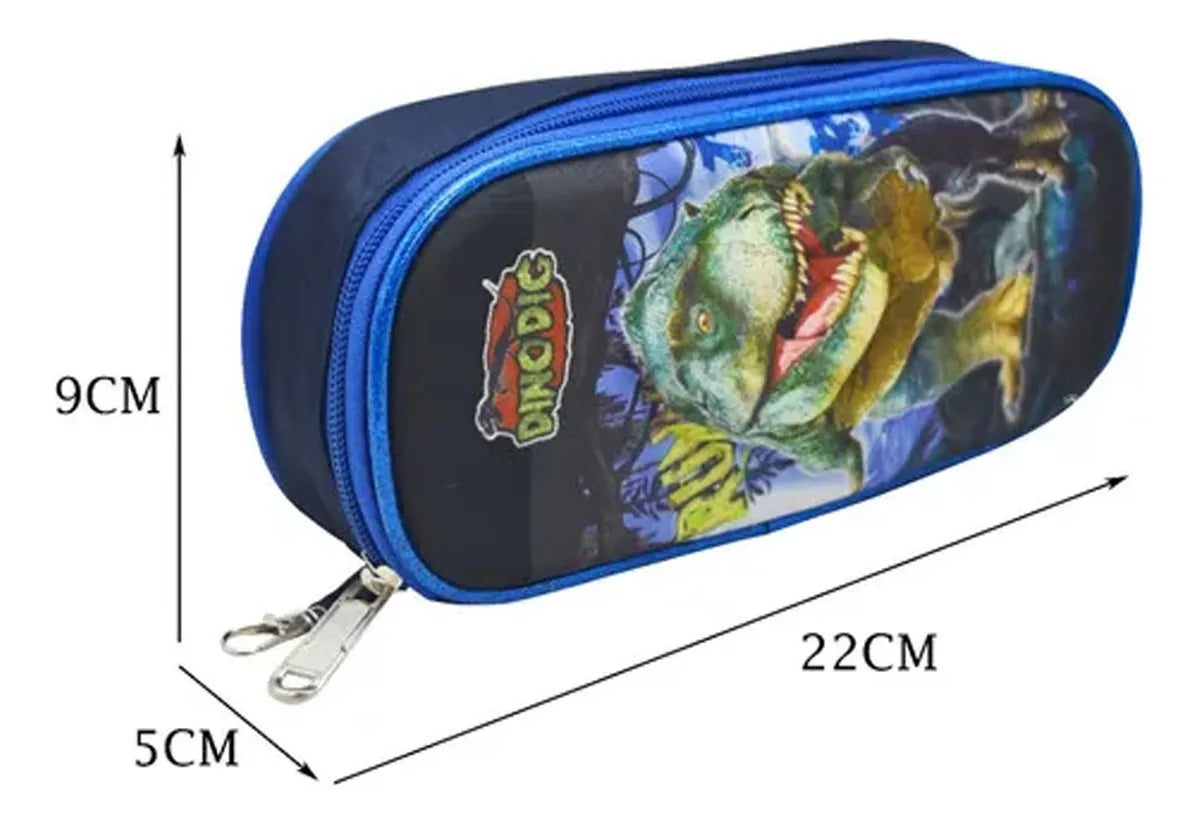 Mochila Lonchera Lapicera Dino Dig 3d Azul Primaria Azul Marino 3d