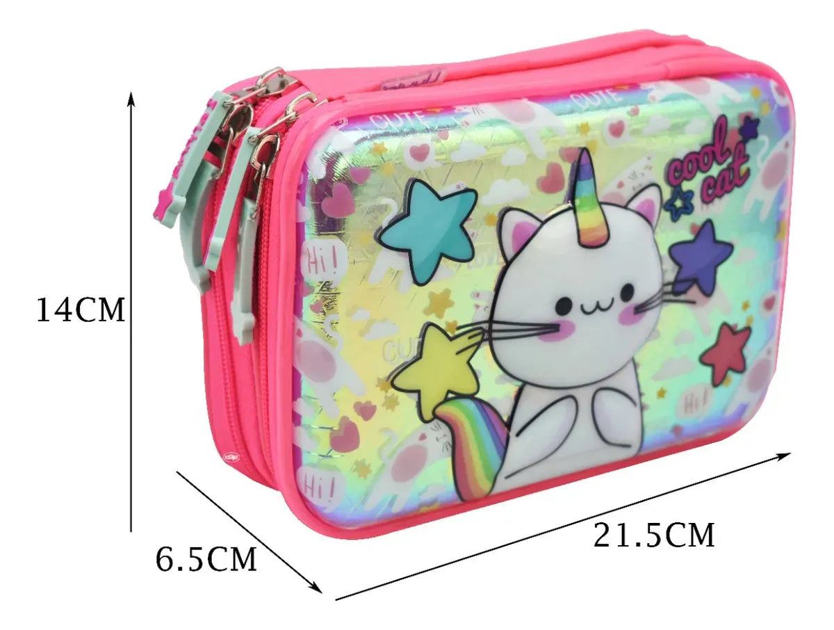 Mochila Lapicera Gato Unicornio Con Luz 3d Primaria Lluvia Rosa 3d Estampado