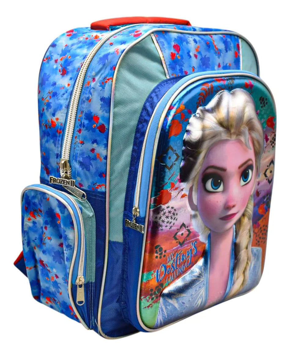Mochila Frozen Elsa Mi Destino 3d Primaria Original Ruz Con Detalle Azul Acero 3d