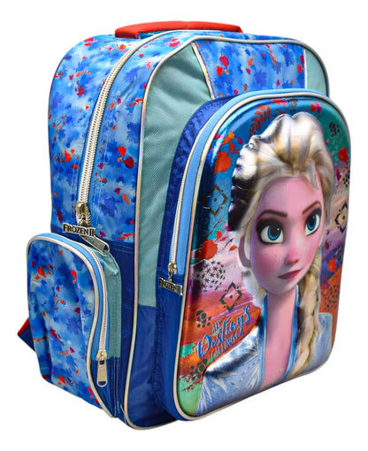 Mochila Frozen Elsa Mi Destino 3d Primaria Original Ruz Con Detalle Azul Acero 3d