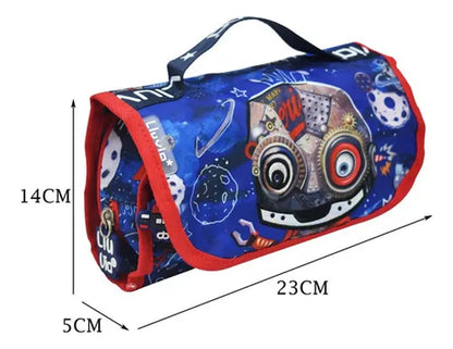 Mochila Lonchera Lapicera Robot Chibots Azul Primaria Lluvia Azul Estampado
