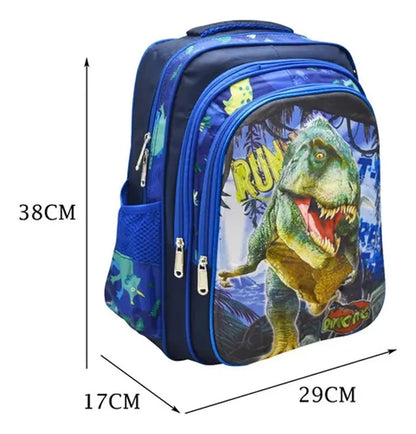 Mochila Lonchera Lapicera Dino Dig 3d Azul Primaria Azul Marino 3d
