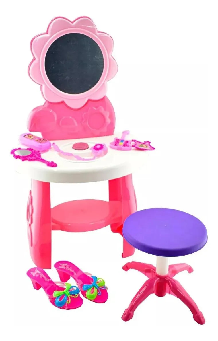 Tocador Espejo Encantador 6 Accesorios 36 Meses Cf Rosa