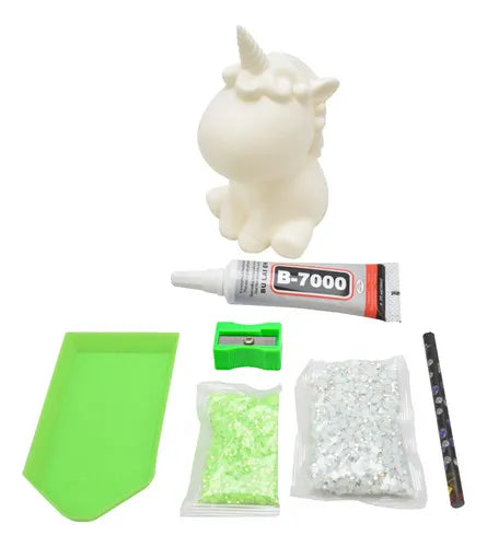 Diy Diamond Cute Doll Unicornio Plata Verde Dd119 15cm Yaali