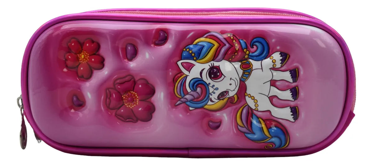 Mochila Unicornio Flores Kit 3pz Primaria Ll24bpp525 Rosa Chicle 3d