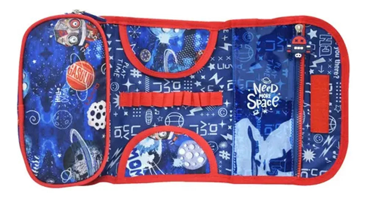 Mochila Lonchera Lapicera Robot Chibots Azul Primaria Lluvia Azul Estampado