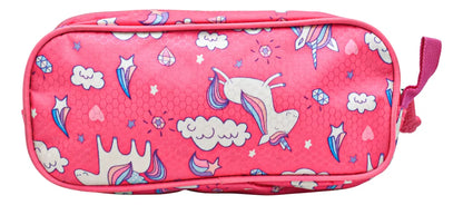 Mochila Y Lapicera Unicorn Nubes Y Estrellas Con Detalle Rosa Chicle Estampado