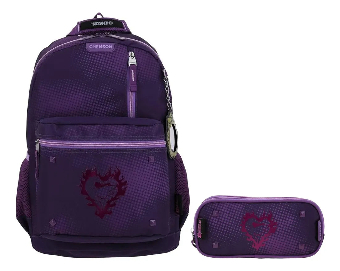 Disney Descendants Primary Backpack and Pencil Case by Chenson, Dark Violet Print