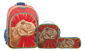 Dino Land T Rex Primary School Backpack, Lunchbox and Pencil Case by Chenson, Red, 3D Printed