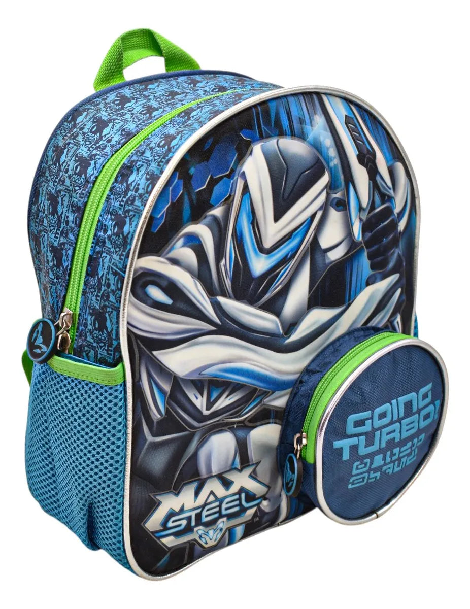 Mini Back Pack Max Steel Going Turbo Estampado Glitter 98481 Ruz Con Detalle Azul Glitter