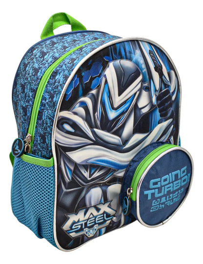Mini Back Pack Max Steel Going Turbo Estampado Glitter 98481 Ruz Con Detalle Azul Glitter