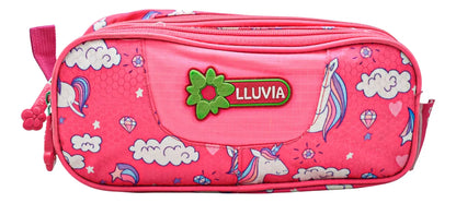 Mochila Y Lapicera Unicorn Nubes Y Estrellas Con Detalle Rosa Chicle Estampado