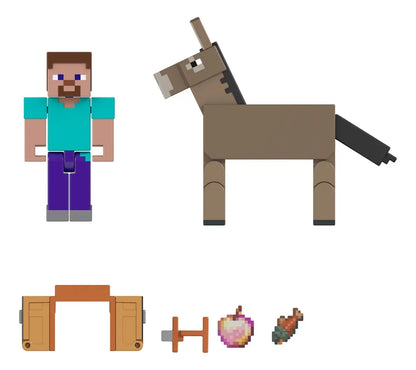 Minecraft Figura De Acción Steve Y Burro 9cm Mattel
