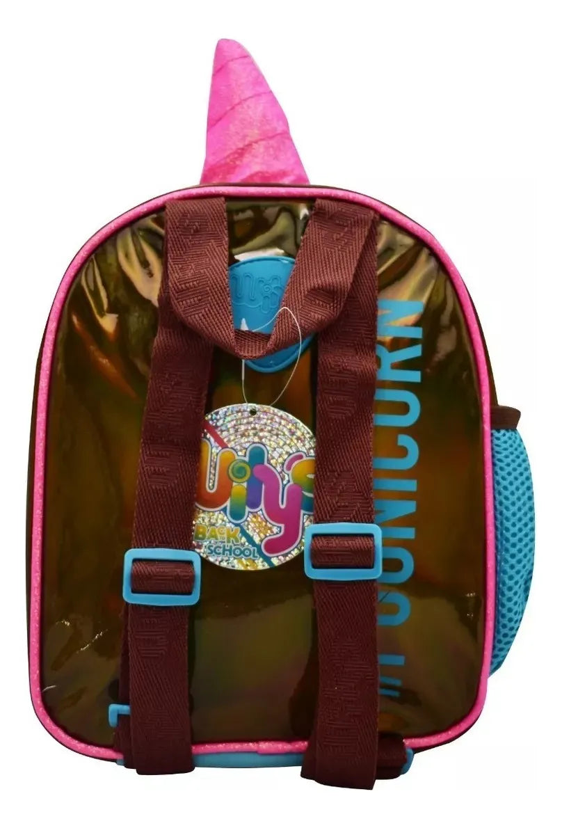 Mochila Y Lonchera Pug Unicornio Lentejuela Primaria Wilys Marrón Lentejuela Reversible
