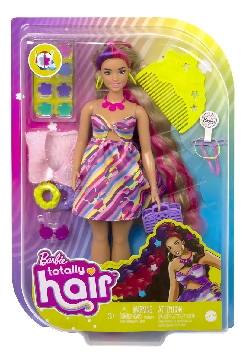 Barbie Totally Hair Vestido De Flores Muñeca 29cm Mattel