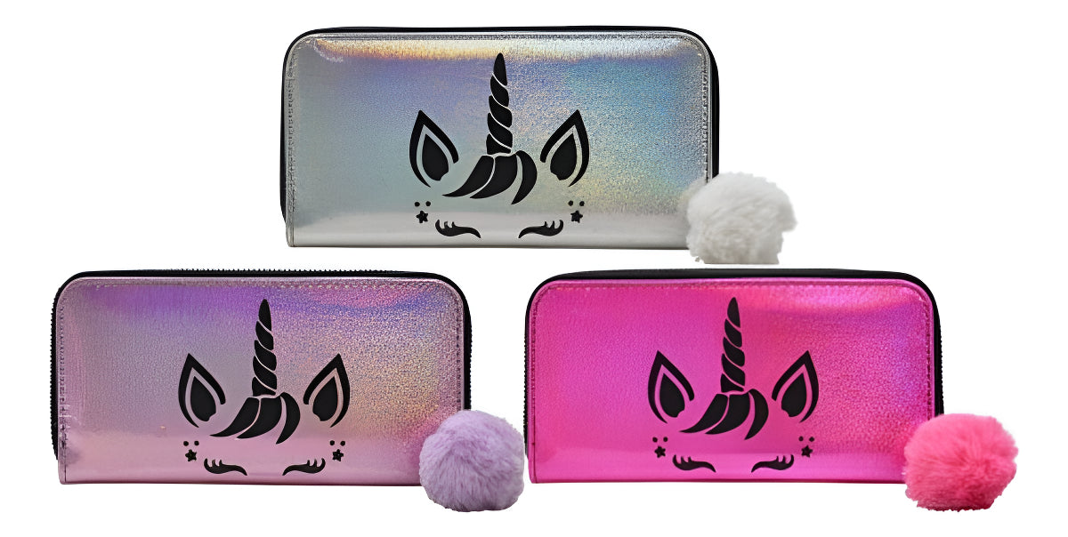 Monedero Mujer Pack 3 Piezas Estampado Unicornio Lluvia Rosa Plateado Poliéster