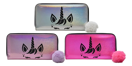 Monedero Mujer Pack 3 Piezas Estampado Unicornio Lluvia Rosa Plateado Poliéster