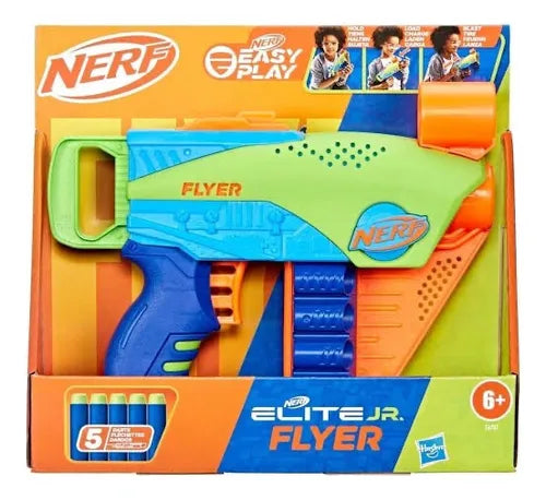 Pistola Nerf Elite Jr Flyer 5 Dardos Easy Play De Mano Color Multicolor