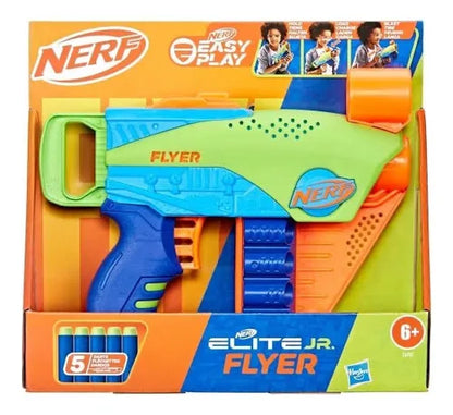Pistola Nerf Elite Jr Flyer 5 Dardos Easy Play De Mano Color Multicolor