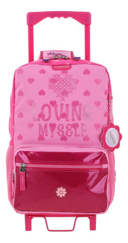 Mochila Ruedas Morral Lonchera Lapicera Happy Girl Primaria Rosa Estampado, Relieve