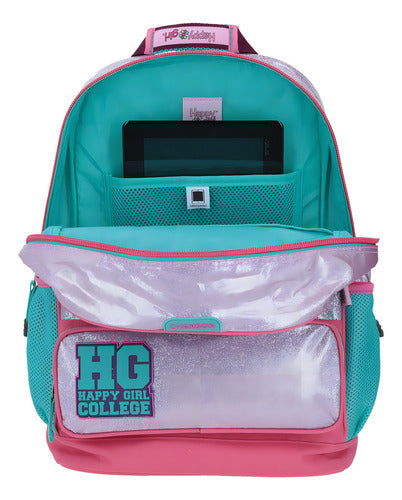 Mochila Happy Girl College Hg Flor Brillos Primaria Rosa Chenson