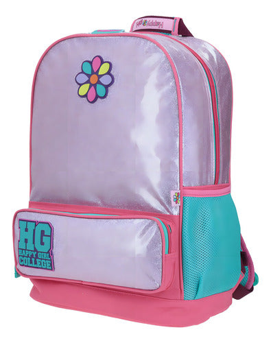 Mochila Happy Girl College Hg Flor Brillos Primaria Rosa Chenson