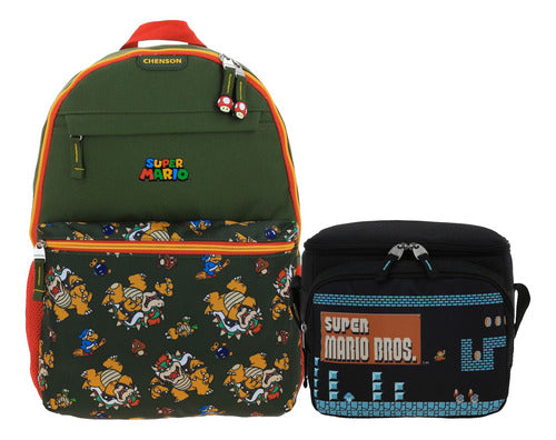 Mochila Y Lonchera Super Mario Bros Primaria Mb66499 Chenson Verde Estampado