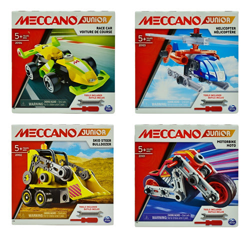 Meccano Pack 4pz Helicoptero Bulldozer Carro Moto Spinmaster 169