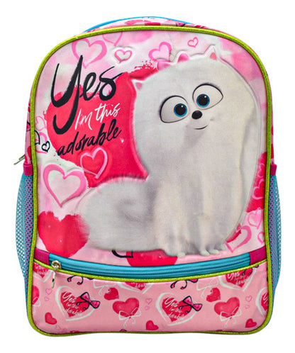 Mochila Mascotas Gidget Relieve Kinder 155370 Original Ruz Con Detalle Rosa Chicle Liso
