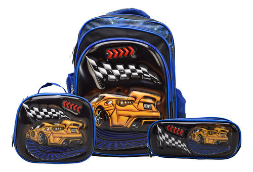 Mochila Auto Amarillo Kit 3pz Primaria Ll24bpp526 Negro 3d