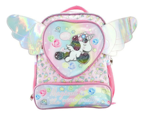 Mochila Onix Unicornio Con Alas Tornasol Magical Is The New Pretty Primaria 158049 Ruz Rosa Estampado