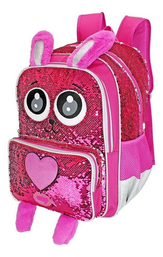 Mochila Primaria Conejo Lentejuela Reverisble Wilys Wt387 Rosa Chicle