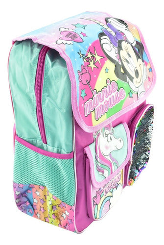 Mochila Minnie Mouse Unicornio Dreams Primaria Original Ruz Con Detalle Rosa/Celeste Relieve
