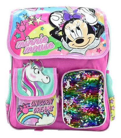 Mochila Minnie Mouse Unicornio Dreams Primaria Original Ruz Con Detalle Rosa/Celeste Relieve