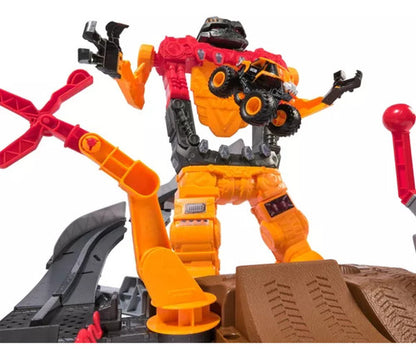 Monster Jam Smash & Bash SmashBot, set de juego con lanzador, camión monstruo a escala 1:64, robot reparable de 38,1 cm, juguetes para niños y niñas a partir de 3 años