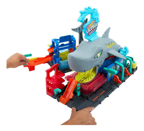 Pista Hot Wheels Mega Rapid Shark Wash City juguete color mate aventura agua diversión segura